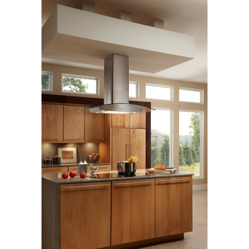 BROAN DISCONTINUED Elite 35-3/8-Inch x 25-5/8-Inch Convertible Curved Glass Canopy Island Range Hood, 520 Max Blower CFM -  (EI5936SS)