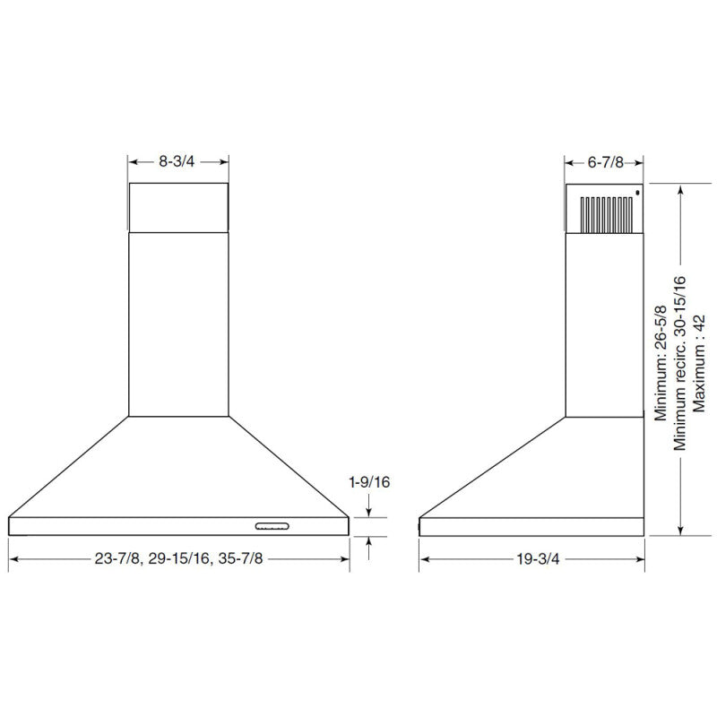 BROAN Elite EW48 Series 30Inch Pyramidal Chimney Range Hood, 460 Max Blower CFM, - Stainless Steel (EW4830SS)