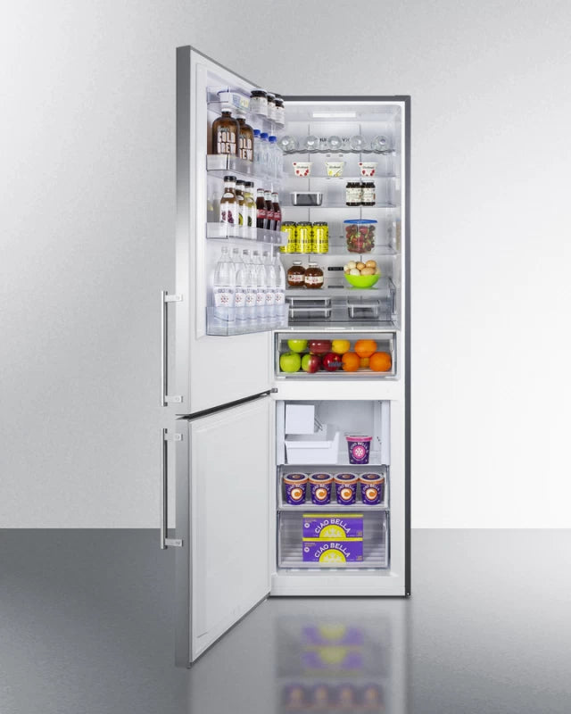 Summit 24" Wide Bottom Freezer Refrigerator With Icemaker - Stainless Steel (FFBF181ES2IMLHD)