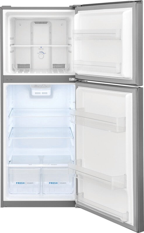 FRIGIDAIRE 23.8-Inch 12 Cu. Ft. Garage Ready Top Freezer Apartment-Size Refrigerator - Fingerprint-Resistant Stainless Steel Look (FFET1222UV)