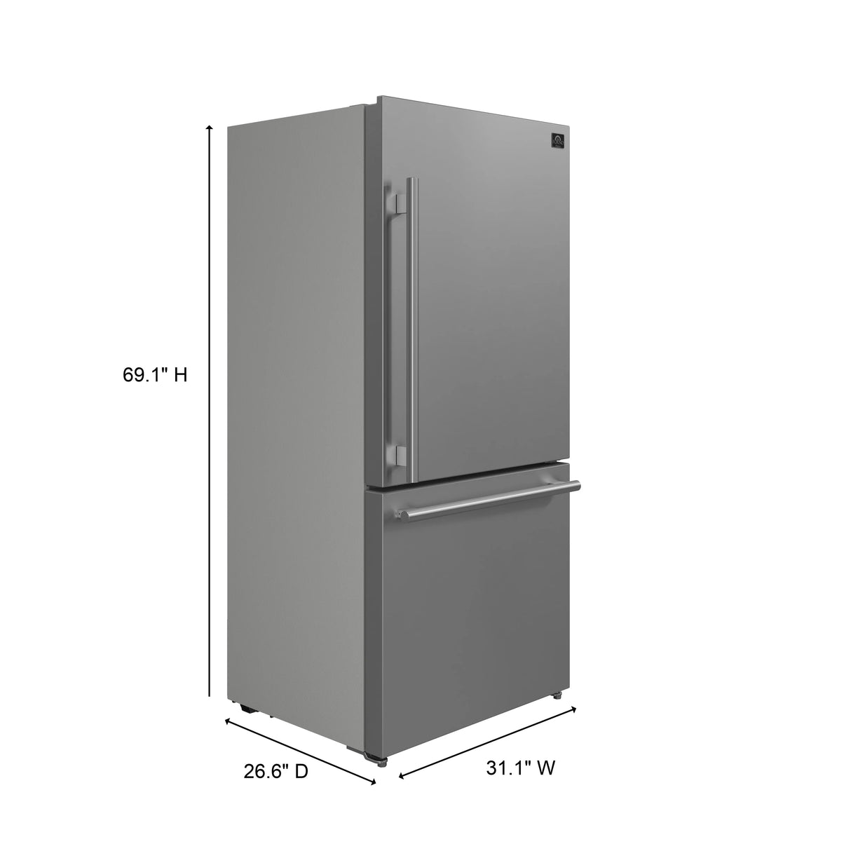 FORNO  Milano Espresso 31-Inch Bottom Freezer Refrigerator, Stainless Steel, 17.2 cu.ft Capacity, Right Swing Door, Energy Efficient - Stainless Steel (FFFFD178531S)