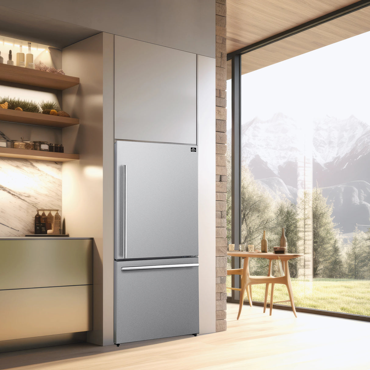 FORNO  Milano Espresso 31-Inch Bottom Freezer Refrigerator, Stainless Steel, 17.2 cu.ft Capacity, Right Swing Door, Energy Efficient - Stainless Steel (FFFFD178531S)