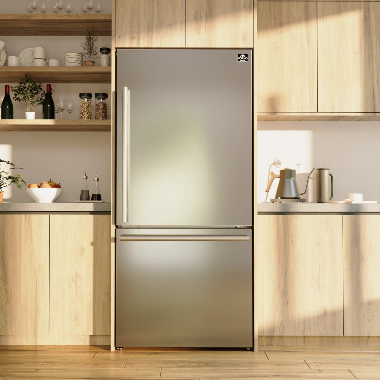 FORNO  Milano Espresso 31-Inch Bottom Freezer Refrigerator, Stainless Steel, 17.2 cu.ft Capacity, Right Swing Door, Energy Efficient - Stainless Steel (FFFFD178531S)
