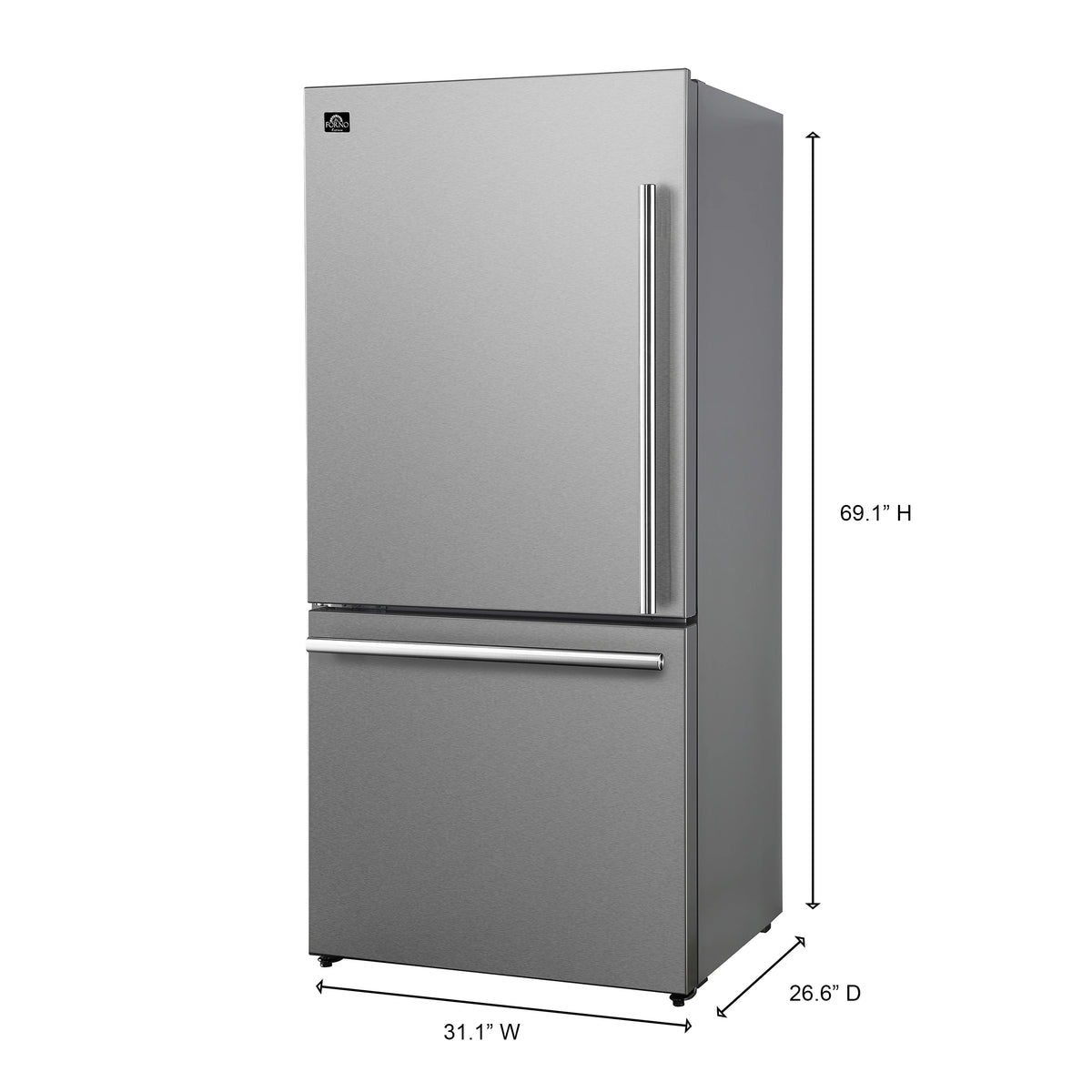 FORNO  Milano Espresso 31-Inch Stainless Steel Bottom Freezer Refrigerator, 17.2 cu.ft., Built-In Ice Maker, ENERGY STAR - Stainless Steel (FFFFD178631S)