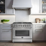 FORNO  Galiano 36-Inch Freestanding Dual Fuel Range, 6 Burners, Double Convection Ovens - Stainless (FFSGS615636)