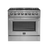 FORNO  Galiano 36-Inch Freestanding Dual Fuel Range, 6 Burners, Double Convection Ovens - Stainless Steel (FFSGS615636)