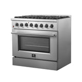 FORNO  Galiano 36-Inch Freestanding Dual Fuel Range, 6 Burners, Double Convection Ovens - Stainless Steel (FFSGS615636)
