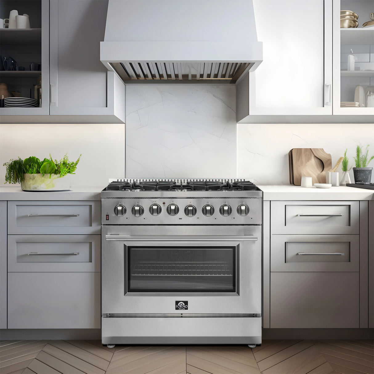 FORNO  Galiano 36-Inch Freestanding Dual Fuel Range, 6 Burners, Double Convection Ovens - Stainless Steel (FFSGS615636)