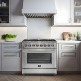 FORNO  Galiano 36-Inch Freestanding Dual Fuel Range, 6 Burners, Double Convection Ovens - Stainless Steel (FFSGS615636)