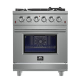 FORNO  Massimo 30-Inch Freestanding Gas Range, 5 Burners, True Convection Oven - Stainless (FFSGS623930)