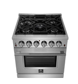 FORNO  Massimo 30-Inch Freestanding Gas Range, 5 Burners, True Convection Oven - Stainless (FFSGS623930)