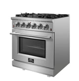 FORNO  Massimo 30-Inch Freestanding Gas Range, 5 Burners, True Convection Oven - Stainless (FFSGS623930)