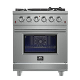 FORNO  Massimo 30-Inch Freestanding Gas Range, 5 Burners, True Convection Oven - Stainless Steel (FFSGS623930)