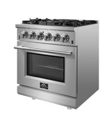 FORNO  Massimo 30-Inch Freestanding Gas Range, 5 Burners, True Convection Oven - Stainless Steel (FFSGS623930)