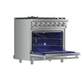 FORNO  Massimo 36-Inch Freestanding Gas Range, 6 Sealed Burners, Convection Oven, Energy Efficient - Stainless (FFSGS623936)