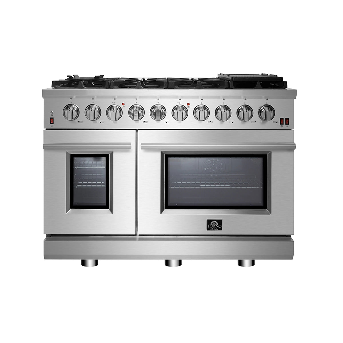 FORNO  Massimo 48-Inch Freestanding Gas Range, 8 Burners, True Convection Oven - Stainless Steel (FFSGS623948)