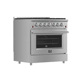 FORNO  Galiano 36-Inch Freestanding Gas Range, Stainless Steel, 6 Burners, Energy Efficient - Stainless Steel (FFSGS624436)