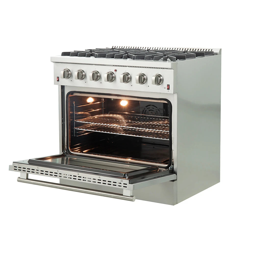 FORNO  Galiano 36-Inch Freestanding Gas Range, Stainless Steel, 6 Burners, Energy Efficient - Stainless Steel (FFSGS624436)