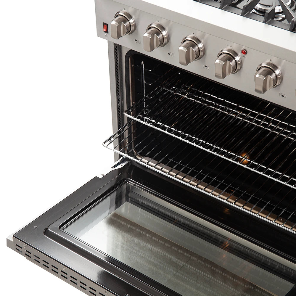 FORNO  Galiano 36-Inch Freestanding Gas Range, Stainless Steel, 6 Burners, Energy Efficient - Stainless Steel (FFSGS624436)