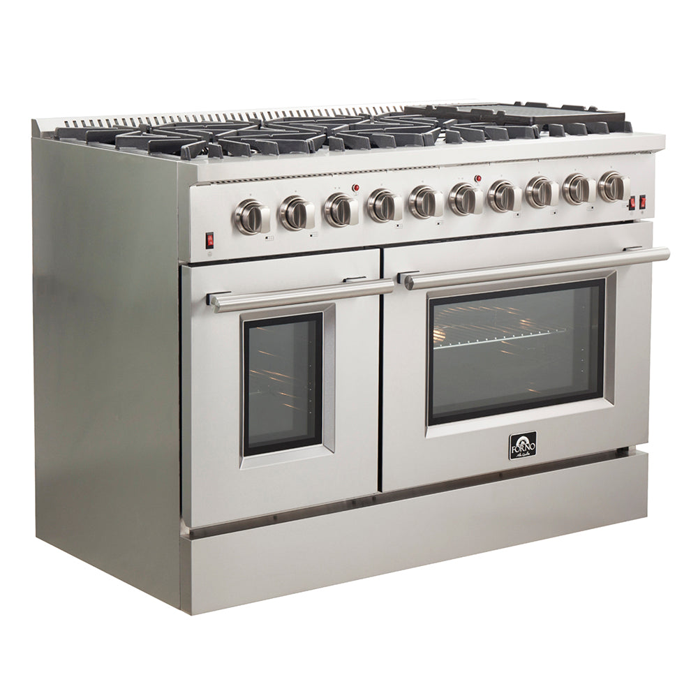 FORNO  Galiano 48-Inch Freestanding Gas Range, , 8 Burners, 107,000 BTU, Griddle, Double Ovens, Energy Efficient - Stainless (FFSGS624448)