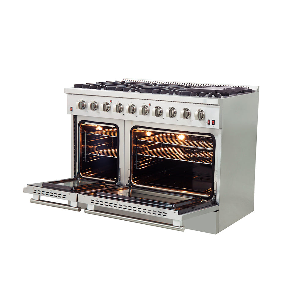 FORNO  Galiano 48-Inch Freestanding Gas Range, , 8 Burners, 107,000 BTU, Griddle, Double Ovens, Energy Efficient - Stainless (FFSGS624448)