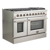 FORNO  Galiano 48-Inch Freestanding Gas Range, Stainless Steel, 8 Burners, 107,000 BTU, Griddle, Double Ovens, Energy Efficient - Stainless Steel (FFSGS624448)