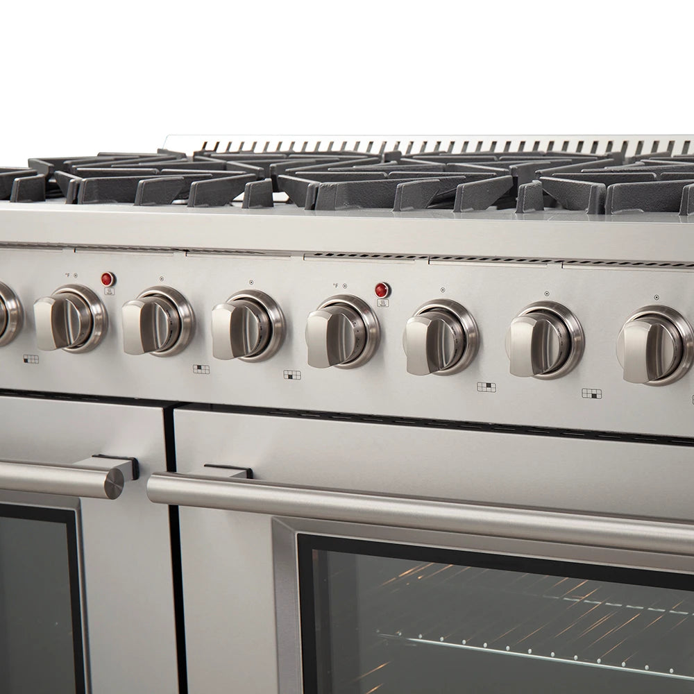 FORNO  Galiano 48-Inch Freestanding Gas Range, Stainless Steel, 8 Burners, 107,000 BTU, Griddle, Double Ovens, Energy Efficient - Stainless Steel (FFSGS624448)