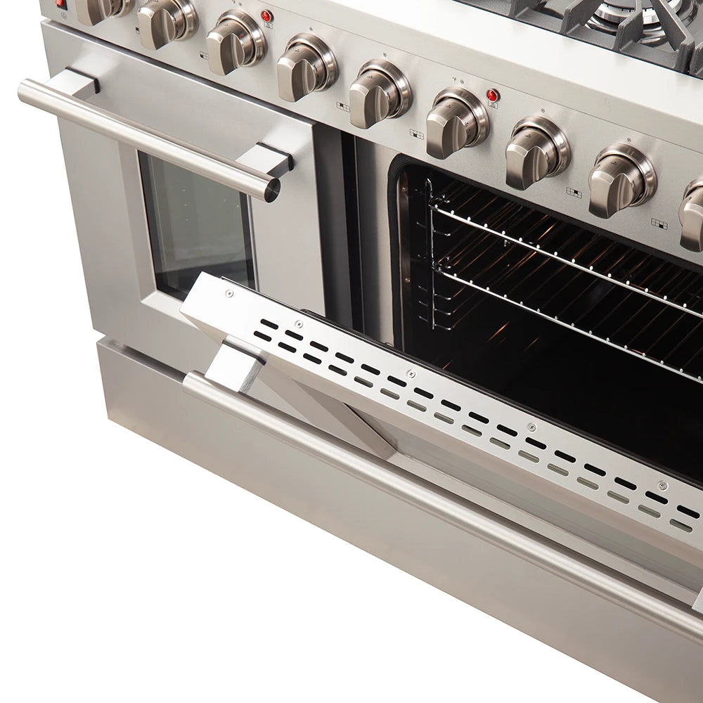 FORNO  Galiano 48-Inch Freestanding Gas Range, Stainless Steel, 8 Burners, 107,000 BTU, Griddle, Double Ovens, Energy Efficient - Stainless Steel (FFSGS624448)