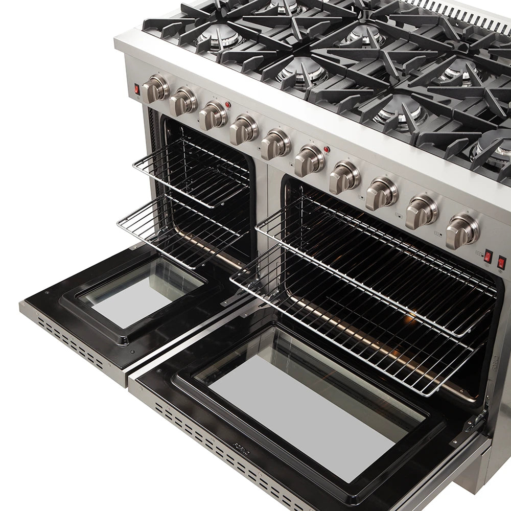 FORNO  Galiano 48-Inch Freestanding Gas Range, Stainless Steel, 8 Burners, 107,000 BTU, Griddle, Double Ovens, Energy Efficient - Stainless Steel (FFSGS624448)