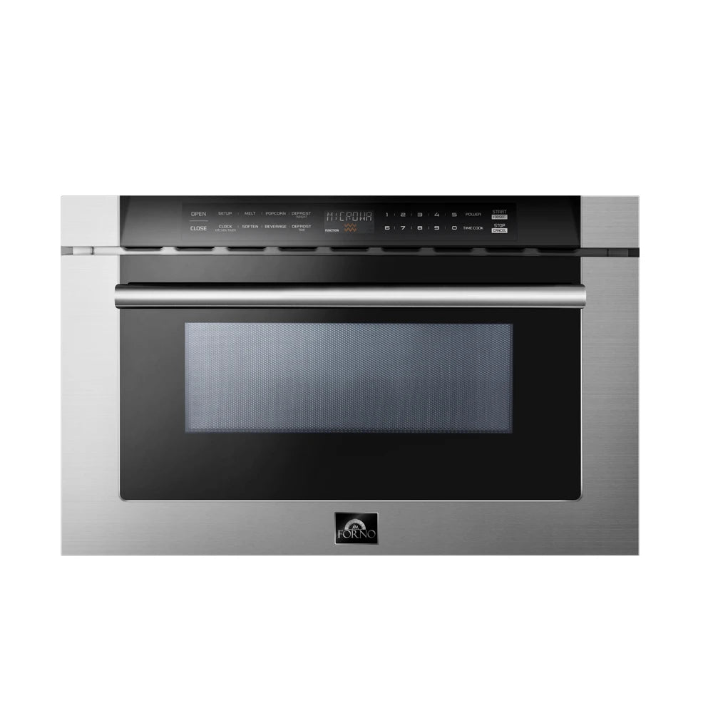 FORNO  Capoliveri 24-Inch Microwave Drawer, Stainless Steel, 1.2 cu.ft, 1500 Watts, Built-In, Touch Control LCD Display, Auto-Touch Open/Close, 11 Power Levels, Sensor Cooking - Stainless Steel (FMWDR300024)