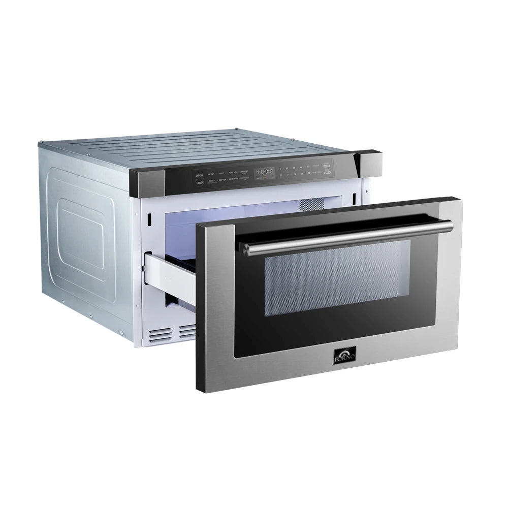 FORNO  Capoliveri 24-Inch Microwave Drawer, Stainless Steel, 1.2 cu.ft, 1500 Watts, Built-In, Touch Control LCD Display, Auto-Touch Open/Close, 11 Power Levels, Sensor Cooking - Stainless Steel (FMWDR300024)