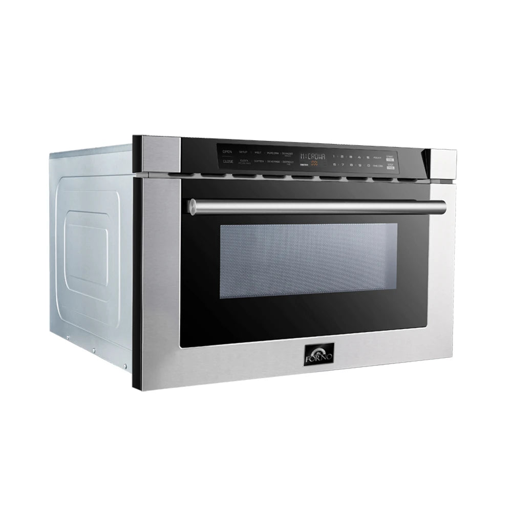 FORNO  Capoliveri 24-Inch Microwave Drawer, Stainless Steel, 1.2 cu.ft, 1500 Watts, Built-In, Touch Control LCD Display, Auto-Touch Open/Close, 11 Power Levels, Sensor Cooking - Stainless Steel (FMWDR300024)