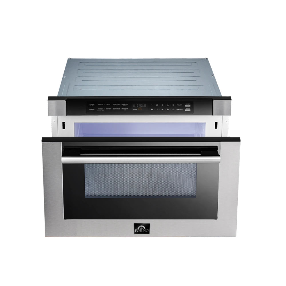 FORNO  Capoliveri 24-Inch Microwave Drawer, Stainless Steel, 1.2 cu.ft, 1500 Watts, Built-In, Touch Control LCD Display, Auto-Touch Open/Close, 11 Power Levels, Sensor Cooking - Stainless Steel (FMWDR300024)