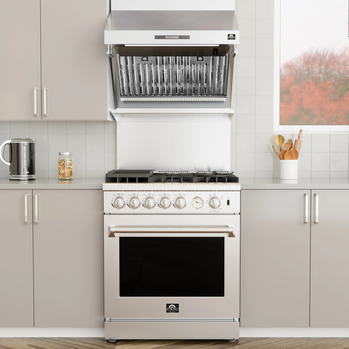 FORNO  Savona 30-Inch Wall Mount Range Hood, Baffle Filters, Backsplash Included - Stainless Steel (FRHWM502930)