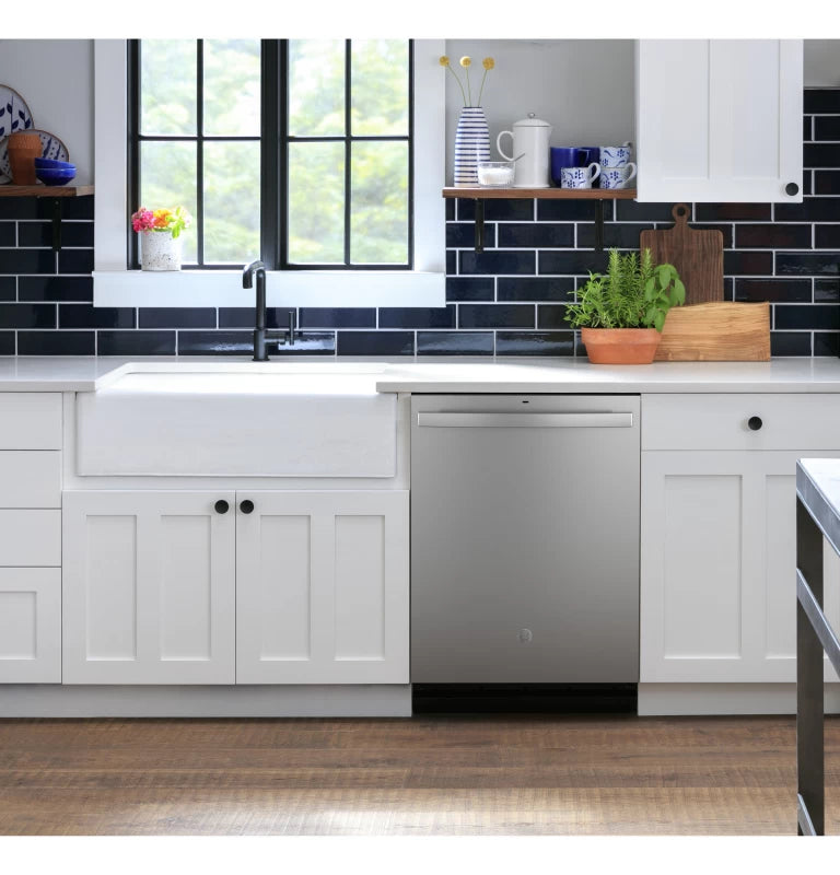 GE Top Control with Plastic Interior Dishwasher with Sanitize Cycle & Dry Boost - Silver (GDT535PSRSS)