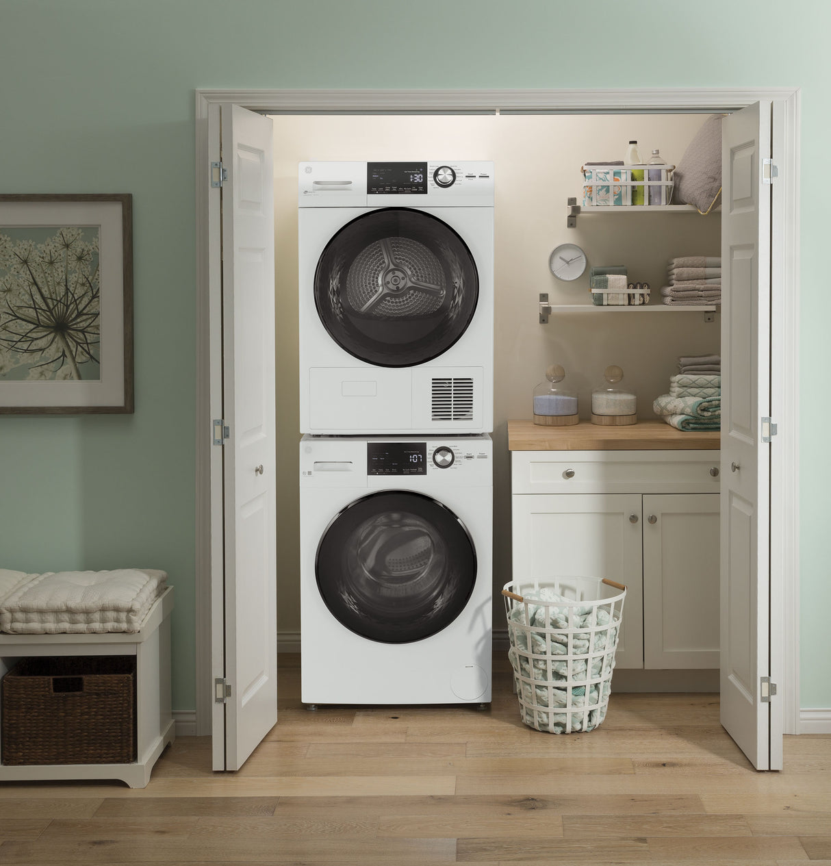 GE  24" 4.1 Cu.Ft. Front Load Ventless Condenser Electric Dryer with Stainless Steel Basket - White (GFT14ESSMWW)