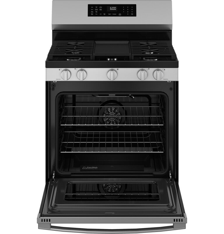 GE 30" Free-Standing Gas Convection Range with No Preheat Air Fry and EasyWash Oven Tray - Stainless Steel (GGF600AVSS)