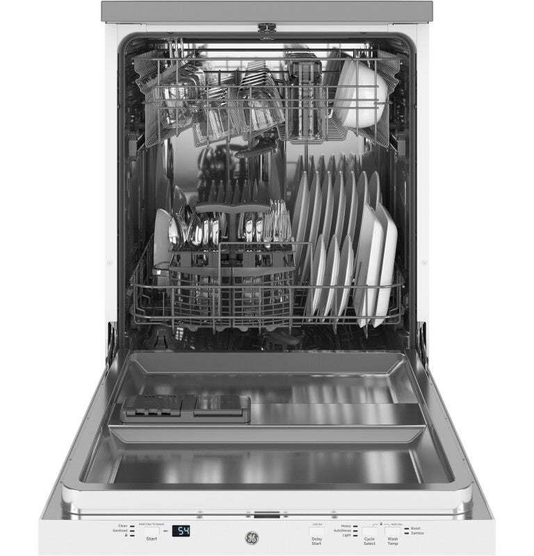 GE 24" Stainless Steel Interior Portable Dishwasher with Sanitize Cycle - White (GPT225SGLWW)