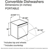 GE 24" Stainless Steel Interior Portable Dishwasher with Sanitize Cycle - White (GPT225SGLWW)