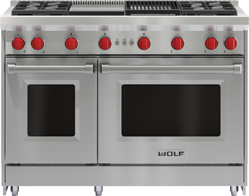 Wolf 48" Gas Range - 4 Burners, Infrared Charbroiler and Infrared Griddle - Stainless Steel (GR484CG)