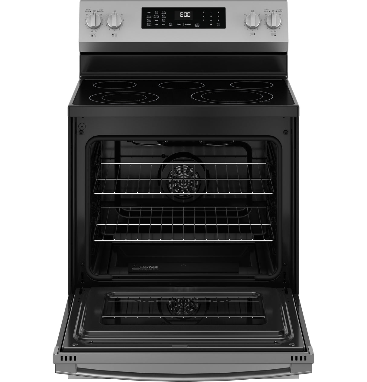 GE  30" Free-Standing Electric Convection Range with No Preheat Air Fry and EasyWash Oven Tray - Stainless Steel (GRF600AVSS)
