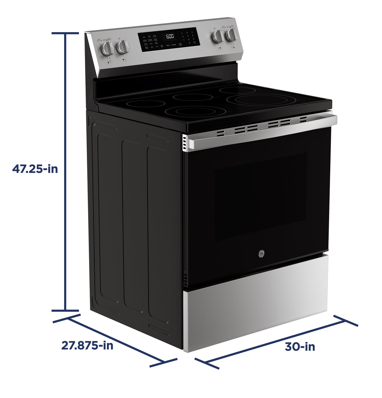 GE 30" Free-Standing Electric Convection Range with No Preheat Air Fry and EasyWash Oven Tray - Stainless Steel (GRF600AVSS)