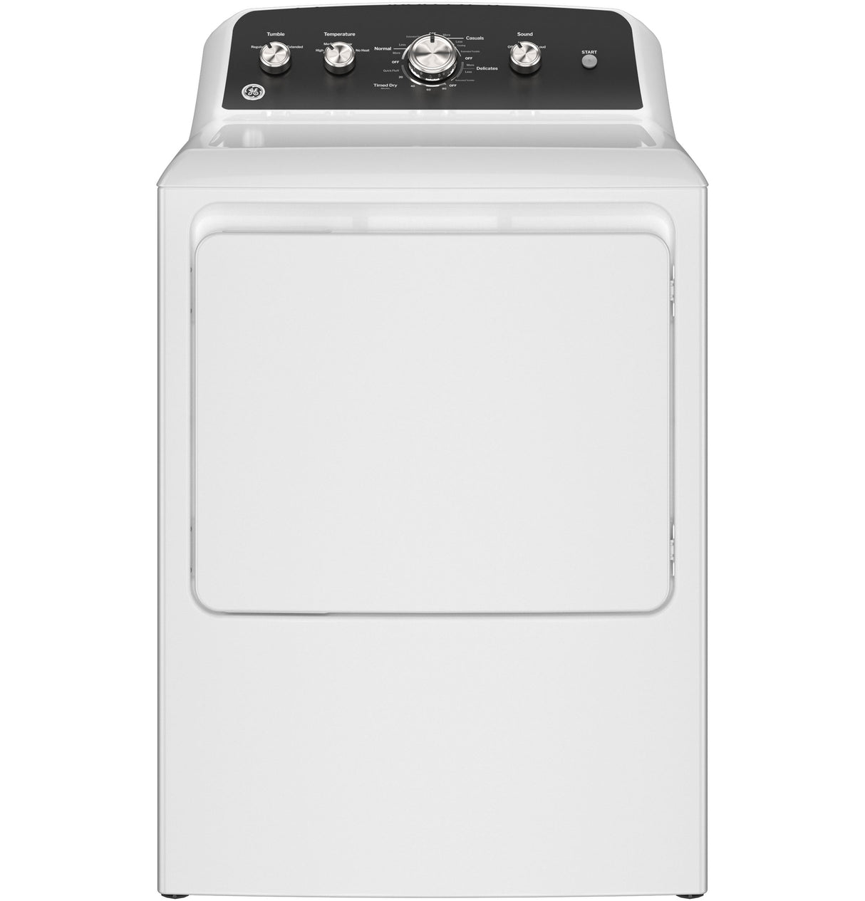 GE  7.2 cu. ft. Capacity Gas Dryer with Up To 120 ft. Venting and Extended Tumble - White with Matte Black Backsplash (GTD48GASWWB)