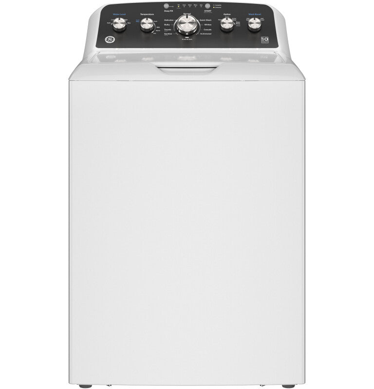 GE  4.5 cu. ft. Capacity Washer with Stainless Steel Basket, Cold Plus and Wash Boost - White w/ Black Matte Backsplash (GTW485ASWWB)