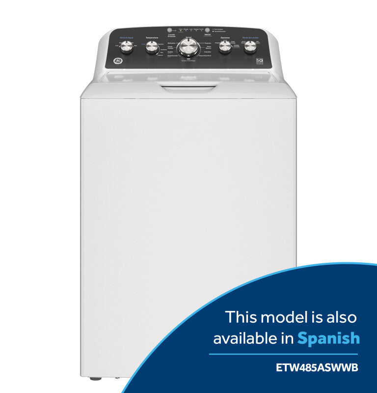 GE  4.5 cu. ft. Capacity Washer with Stainless Steel Basket, Cold Plus and Wash Boost - White w/ Black Matte Backsplash (GTW485ASWWB)
