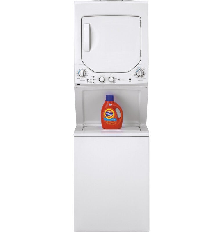 GE  Unitized Spacemaker 2.3 cu. ft. Capacity Washer with Stainless Steel Basket and 4.4 cu. ft. Capacity Gas Dryer - White on White (GUD24GSSMWW)