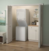 GE  Unitized Spacemaker 2.3 cu. ft. Capacity Washer with Stainless Steel Basket and 4.4 cu. ft. Capacity Gas Dryer - White on White (GUD24GSSMWW)