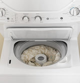 GE  Unitized Spacemaker 2.3 cu. ft. Capacity Washer with Stainless Steel Basket and 4.4 cu. ft. Capacity Gas Dryer - White on White (GUD24GSSMWW)
