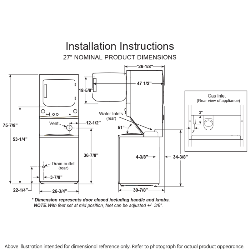 GE  Unitized Spacemaker 3.8 cu. ft. Capacity Washer with Stainless Steel Basket and 5.9 cu. ft. Capacity Electric Dryer - White (GUD27ESSMWW)