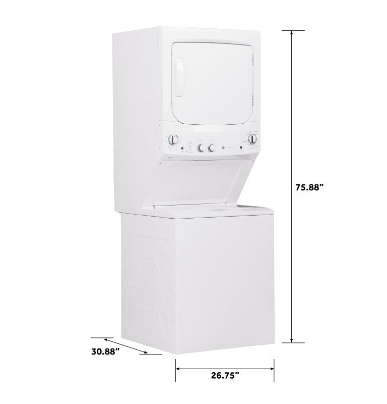 GE  Unitized Spacemaker 3.8 cu. ft. Capacity Washer with Stainless Steel Basket and 5.9 cu. ft. Capacity Electric Dryer - White on White (GUD27ESSMWW)